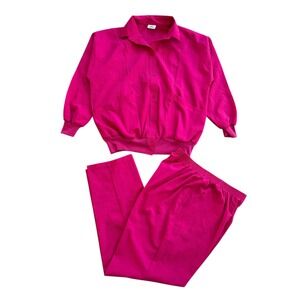 Vintage Cortiva Magenta Pink 2 Piece Set Bomber Top Pants‎ Made in USA Large 80s